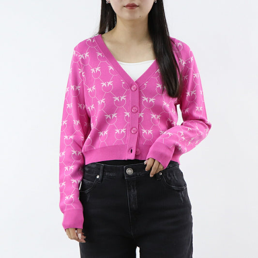PINKO カーディガン ピンク ロゴ クロップド丈 100687-A0IS