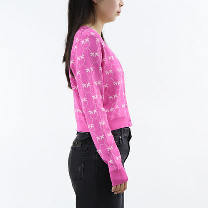 PINKO カーディガン ピンク ロゴ クロップド丈 100687-A0IS