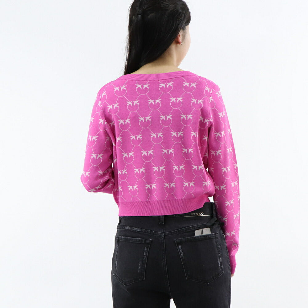 PINKO カーディガン ピンク ロゴ クロップド丈 100687-A0IS