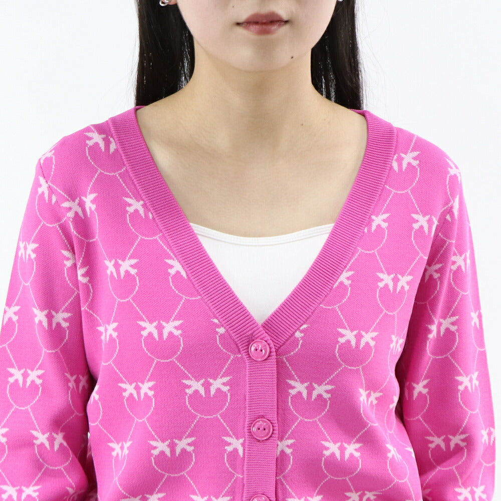 PINKO カーディガン ピンク ロゴ クロップド丈 100687-A0IS