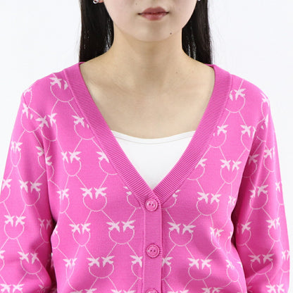 PINKO カーディガン ピンク ロゴ クロップド丈 100687-A0IS