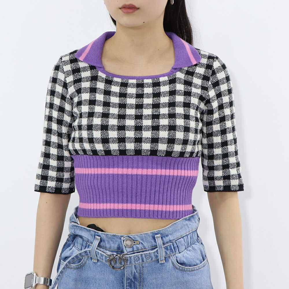 PINKO ニット ブラック×ホワイト ギンガム 100971-A0KT