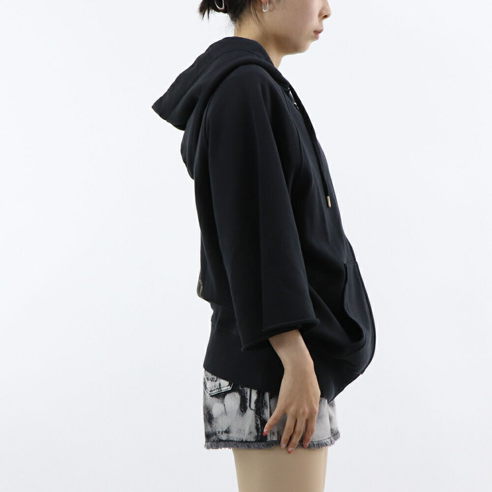 PINKO パーカー ブラック ロゴ トラ 七分袖 ジップアップ 1G17M9-Y85X