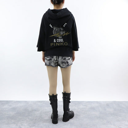 PINKO パーカー ブラック ロゴ トラ 七分袖 ジップアップ 1G17M9-Y85X