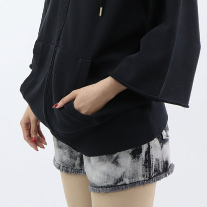 PINKO パーカー ブラック ロゴ トラ 七分袖 ジップアップ 1G17M9-Y85X