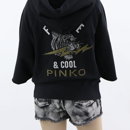 PINKO パーカー ブラック ロゴ トラ 七分袖 ジップアップ 1G17M9-Y85X