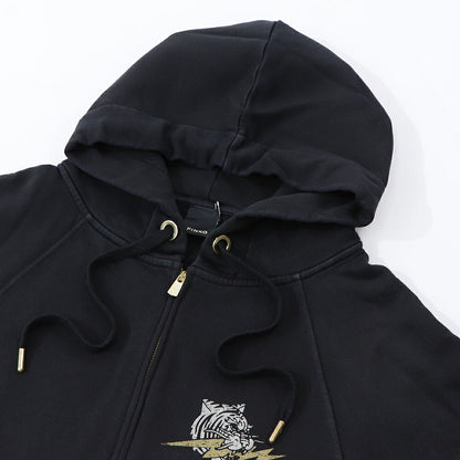 PINKO パーカー ブラック ロゴ トラ 七分袖 ジップアップ 1G17M9-Y85X