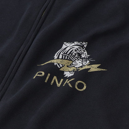 PINKO パーカー ブラック ロゴ トラ 七分袖 ジップアップ 1G17M9-Y85X