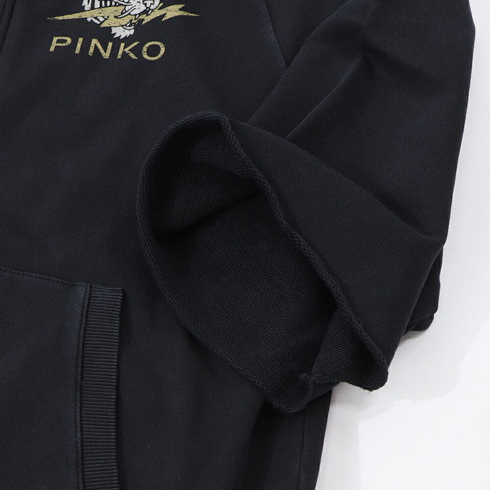 PINKO パーカー ブラック ロゴ トラ 七分袖 ジップアップ 1G17M9-Y85X