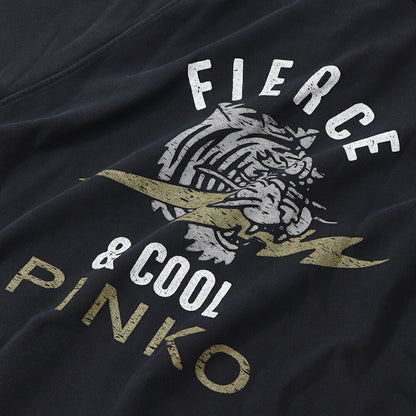 PINKO パーカー ブラック ロゴ トラ 七分袖 ジップアップ 1G17M9-Y85X