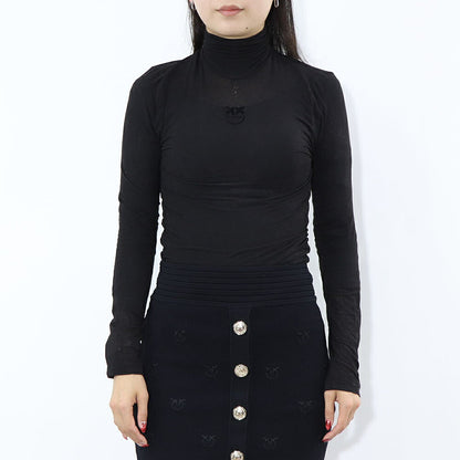 PINKO Tシャツ  ブラック タートルネック ロゴ シースルー 長袖 1G17WA-Y7D2
