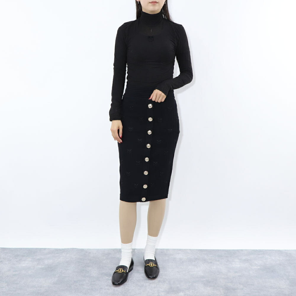 PINKO Tシャツ  ブラック タートルネック ロゴ シースルー 長袖 1G17WA-Y7D2