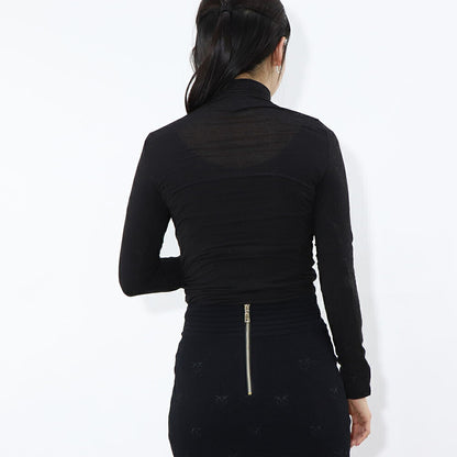 PINKO Tシャツ  ブラック タートルネック ロゴ シースルー 長袖 1G17WA-Y7D2