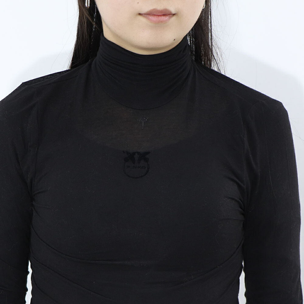 PINKO Tシャツ  ブラック タートルネック ロゴ シースルー 長袖 1G17WA-Y7D2