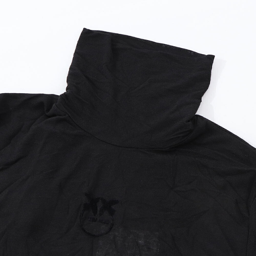 PINKO Tシャツ  ブラック タートルネック ロゴ シースルー 長袖 1G17WA-Y7D2