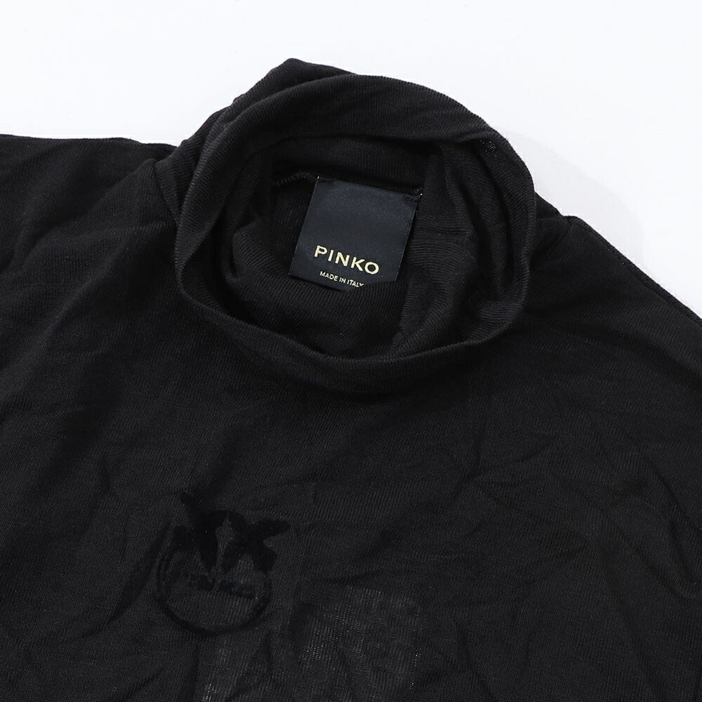 PINKO Tシャツ  ブラック タートルネック ロゴ シースルー 長袖 1G17WA-Y7D2