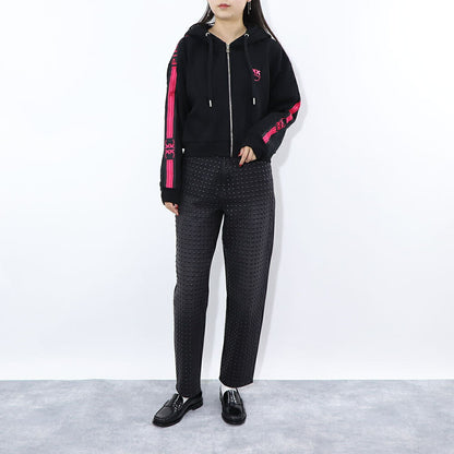 PINKO パーカー ブラック ロゴ プリント 裏起毛 ジップアップ 1G16VV-Y7JP