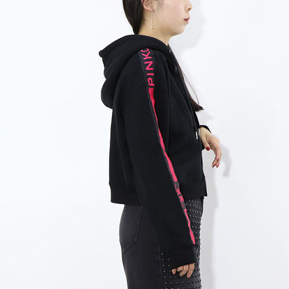 PINKO パーカー ブラック ロゴ プリント 裏起毛 ジップアップ 1G16VV-Y7JP