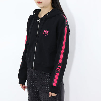 PINKO パーカー ブラック ロゴ プリント 裏起毛 ジップアップ 1G16VV-Y7JP