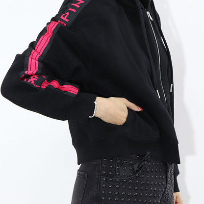 PINKO パーカー ブラック ロゴ プリント 裏起毛 ジップアップ 1G16VV-Y7JP