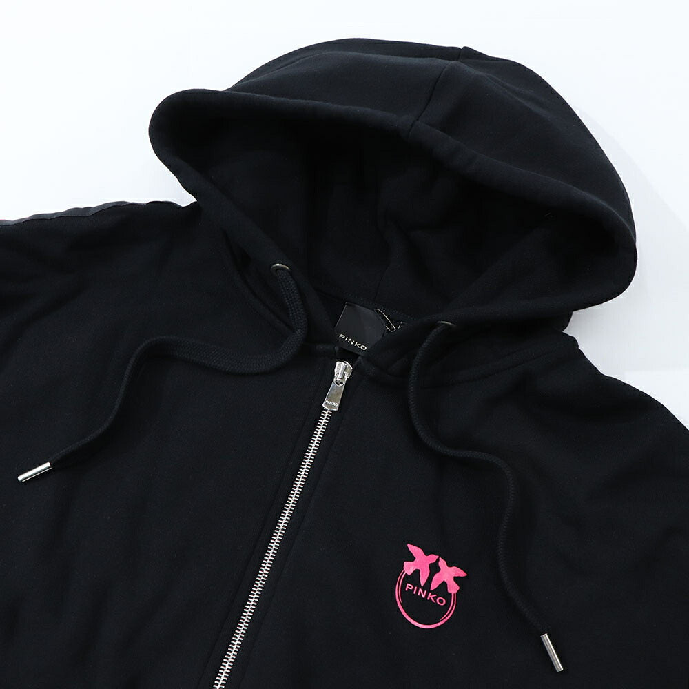 PINKO パーカー ブラック ロゴ プリント 裏起毛 ジップアップ 1G16VV-Y7JP