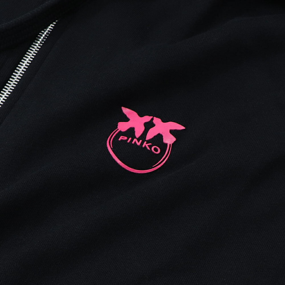 PINKO パーカー ブラック ロゴ プリント 裏起毛 ジップアップ 1G16VV-Y7JP