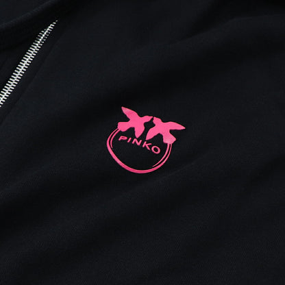 PINKO パーカー ブラック ロゴ プリント 裏起毛 ジップアップ 1G16VV-Y7JP
