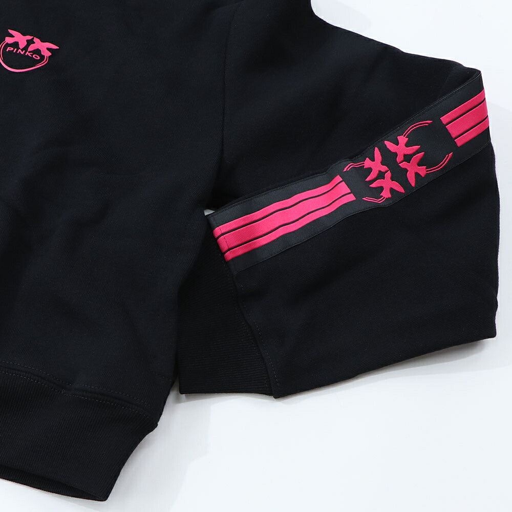 PINKO パーカー ブラック ロゴ プリント 裏起毛 ジップアップ 1G16VV-Y7JP
