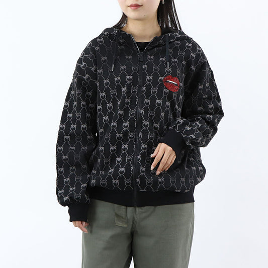 PINKO パーカー ブラック ラインストーン ジップアップ 1G1724-Y7YT