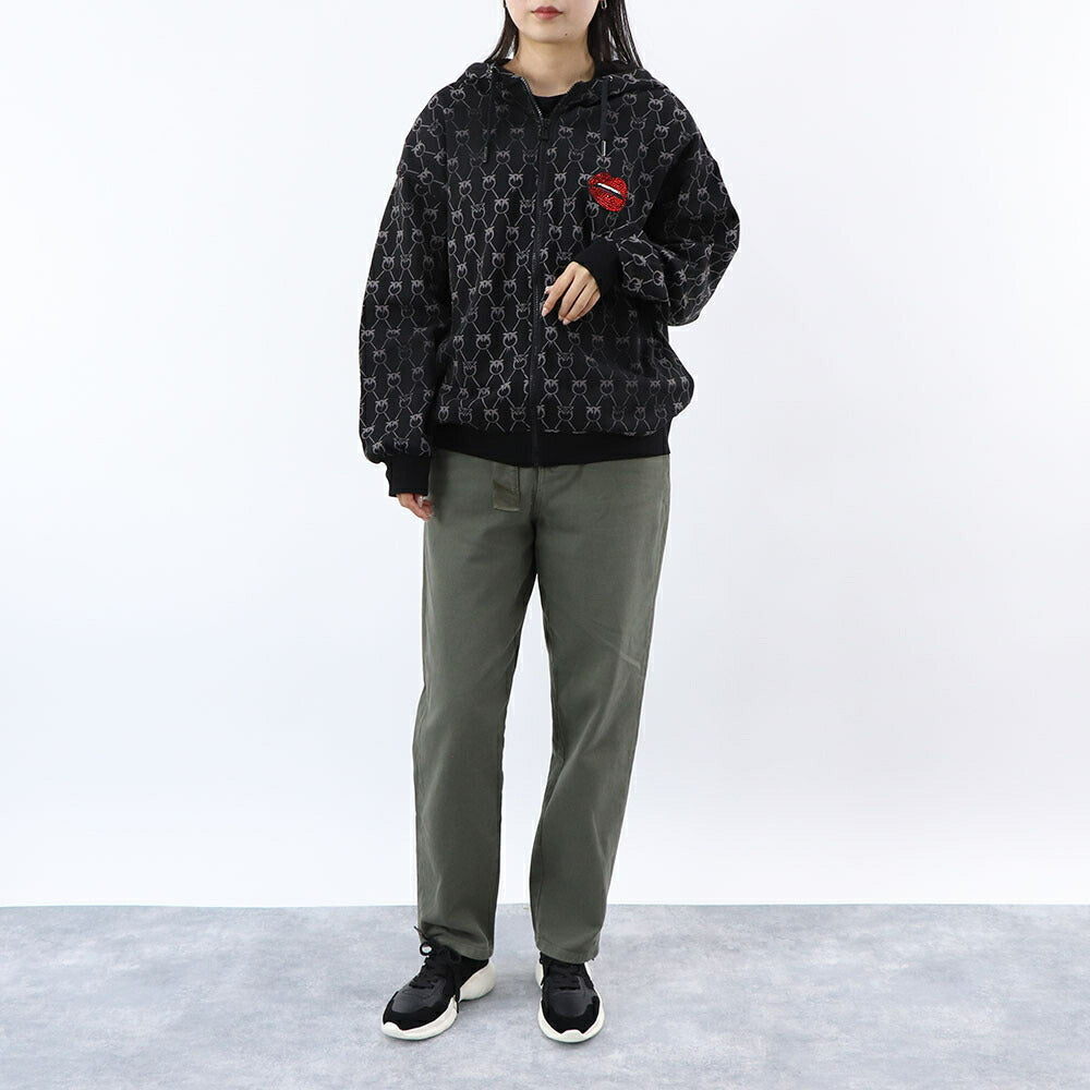 PINKO パーカー ブラック ラインストーン ジップアップ 1G1724-Y7YT