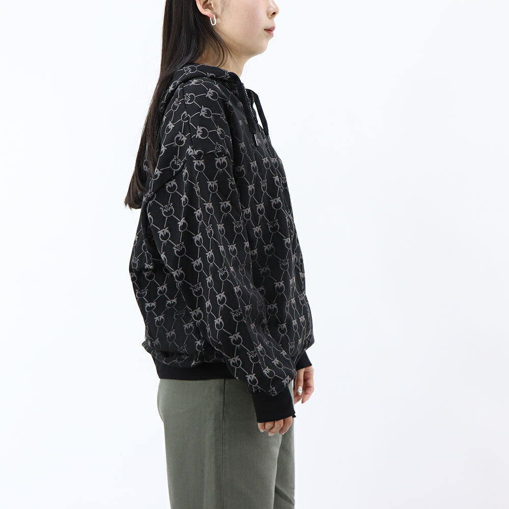 PINKO パーカー ブラック ラインストーン ジップアップ 1G1724-Y7YT