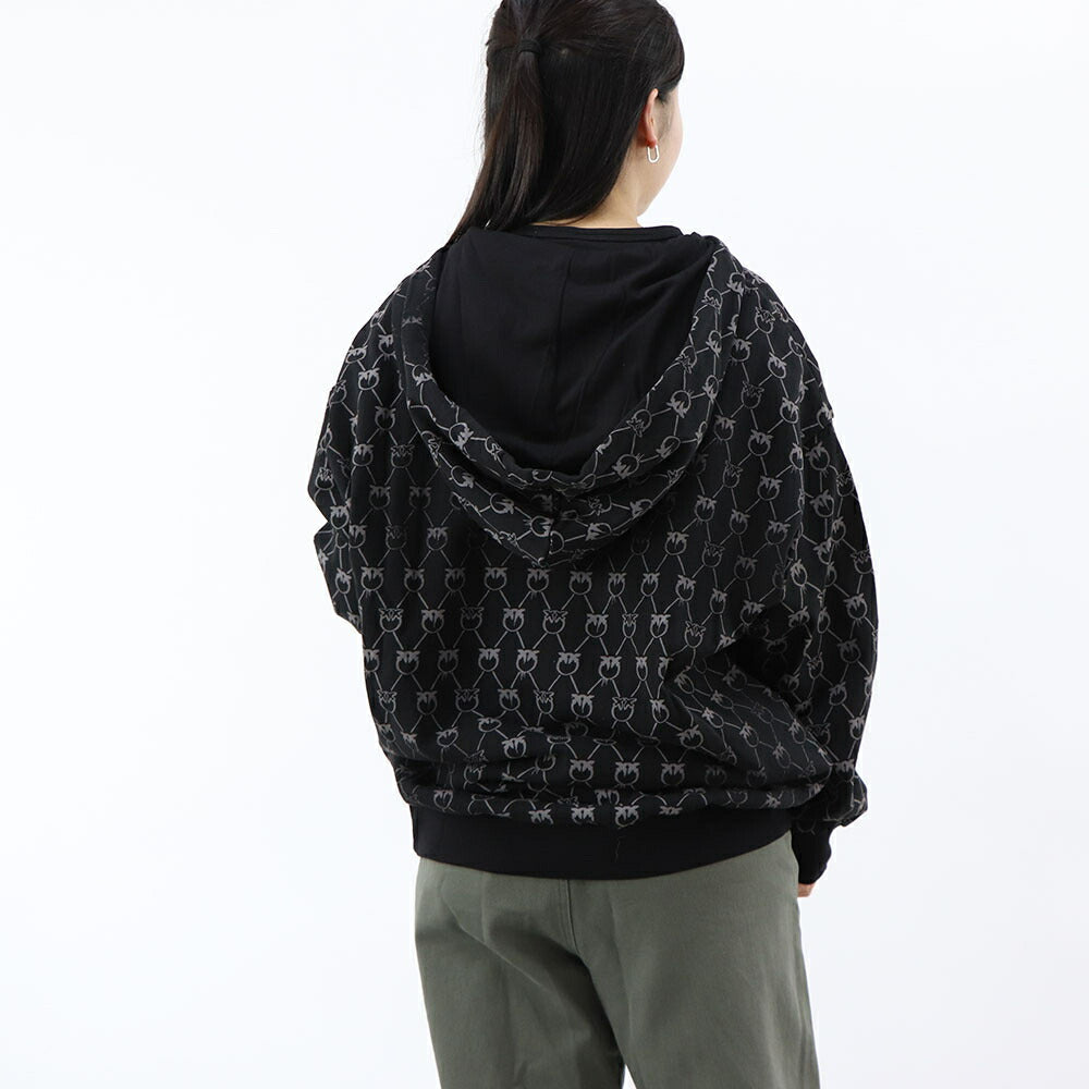 PINKO パーカー ブラック ラインストーン ジップアップ 1G1724-Y7YT