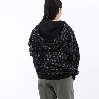 PINKO パーカー ブラック ラインストーン ジップアップ 1G1724-Y7YT