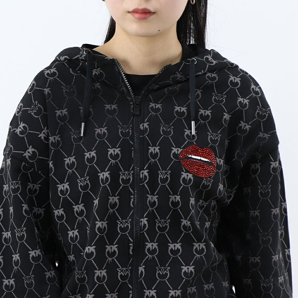 PINKO パーカー ブラック ラインストーン ジップアップ 1G1724-Y7YT