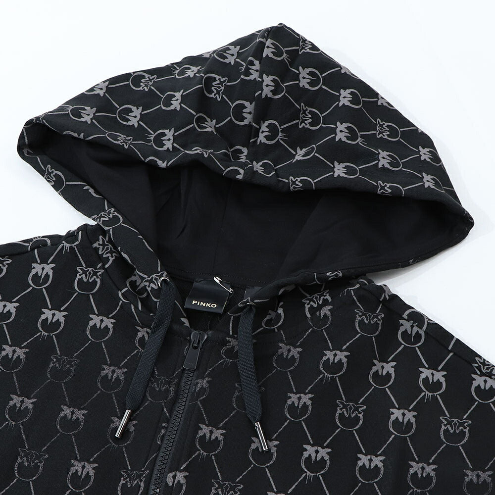 PINKO パーカー ブラック ラインストーン ジップアップ 1G1724-Y7YT