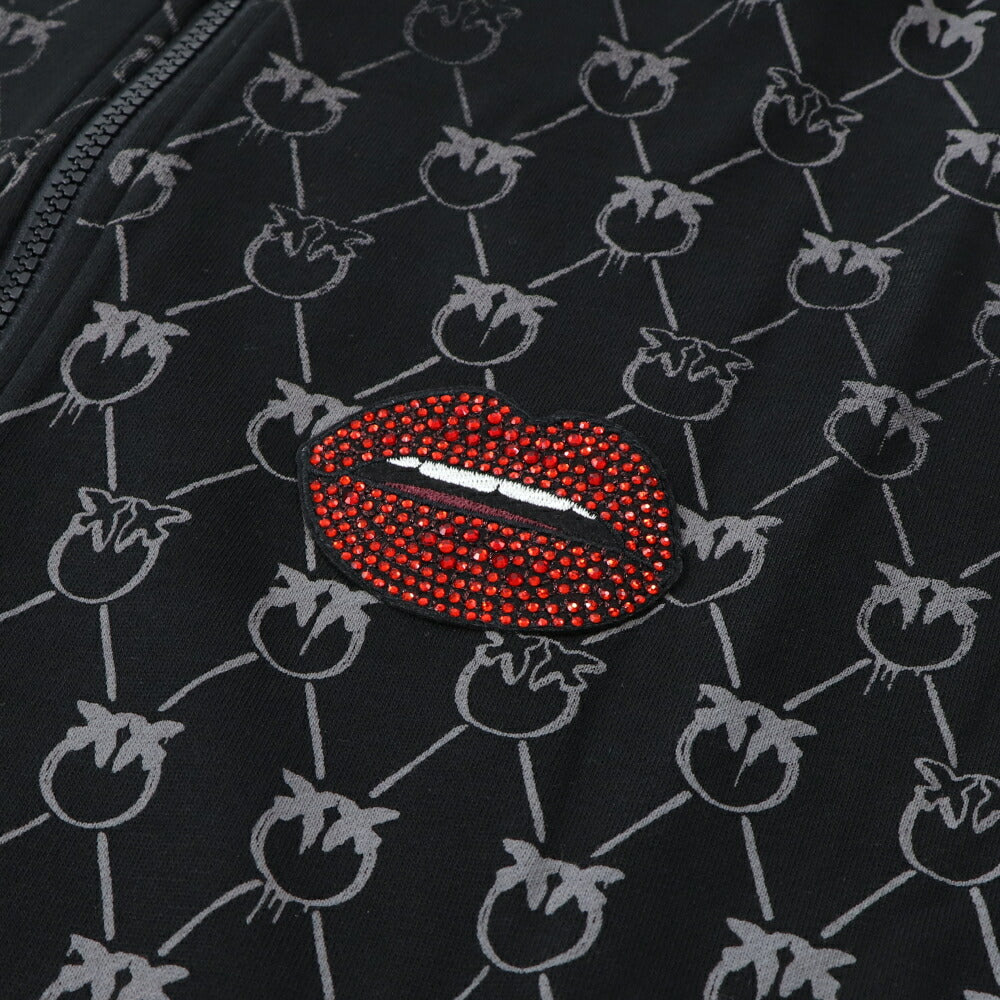 PINKO パーカー ブラック ラインストーン ジップアップ 1G1724-Y7YT