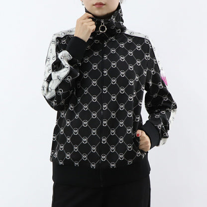 PINKO パーカー ブラック 総柄 ジップアップ 101018-A0U0