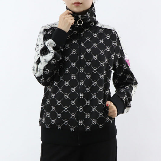 PINKO パーカー ブラック 総柄 ジップアップ 101018-A0U0