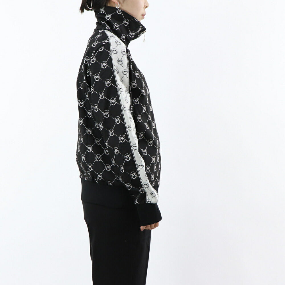 PINKO パーカー ブラック 総柄 ジップアップ 101018-A0U0