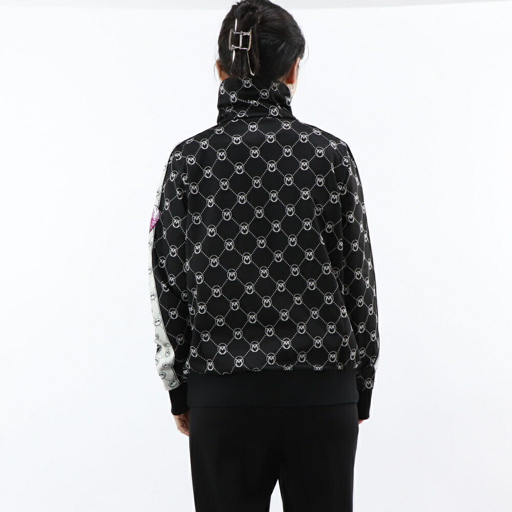 PINKO パーカー ブラック 総柄 ジップアップ 101018-A0U0