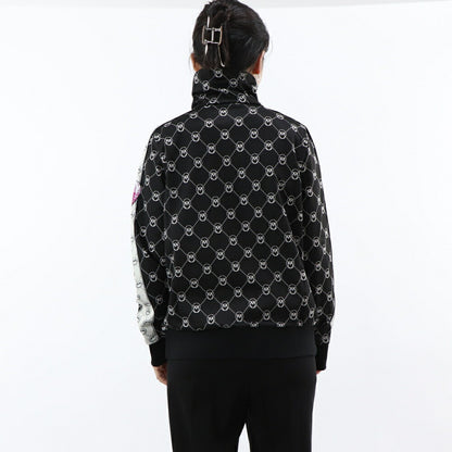 PINKO パーカー ブラック 総柄 ジップアップ 101018-A0U0