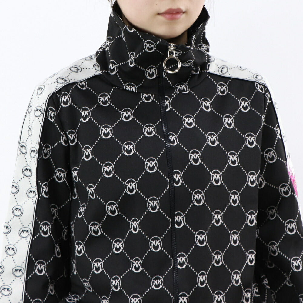 PINKO パーカー ブラック 総柄 ジップアップ 101018-A0U0