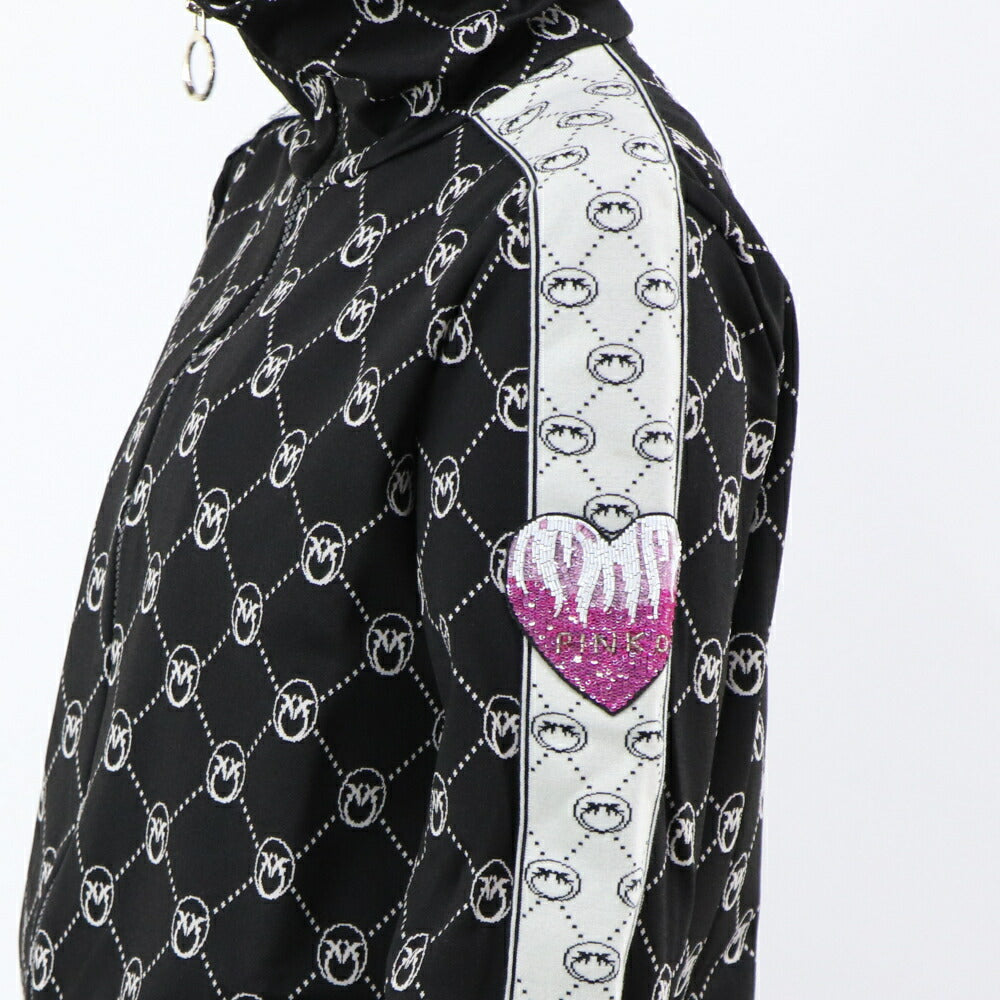 PINKO パーカー ブラック 総柄 ジップアップ 101018-A0U0