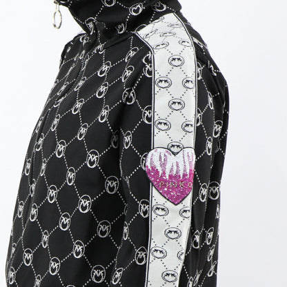 PINKO パーカー ブラック 総柄 ジップアップ 101018-A0U0