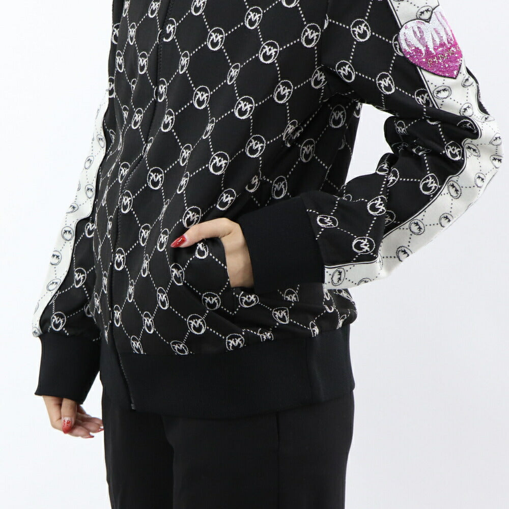 PINKO パーカー ブラック 総柄 ジップアップ 101018-A0U0