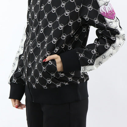 PINKO パーカー ブラック 総柄 ジップアップ 101018-A0U0