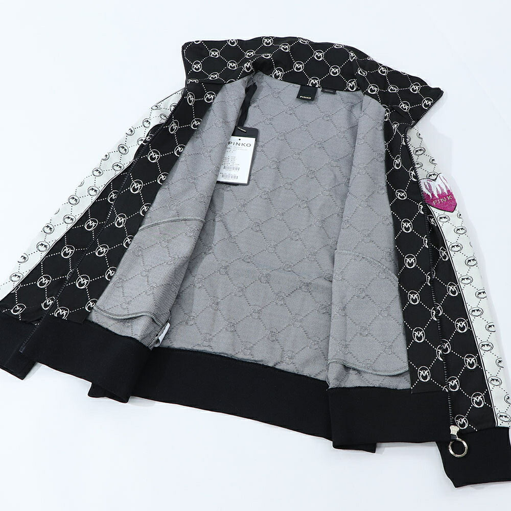 PINKO パーカー ブラック 総柄 ジップアップ 101018-A0U0