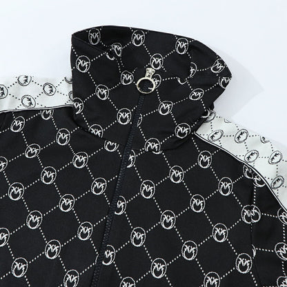 PINKO パーカー ブラック 総柄 ジップアップ 101018-A0U0