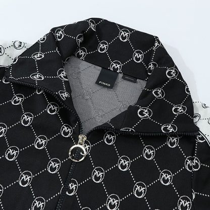 PINKO パーカー ブラック 総柄 ジップアップ 101018-A0U0