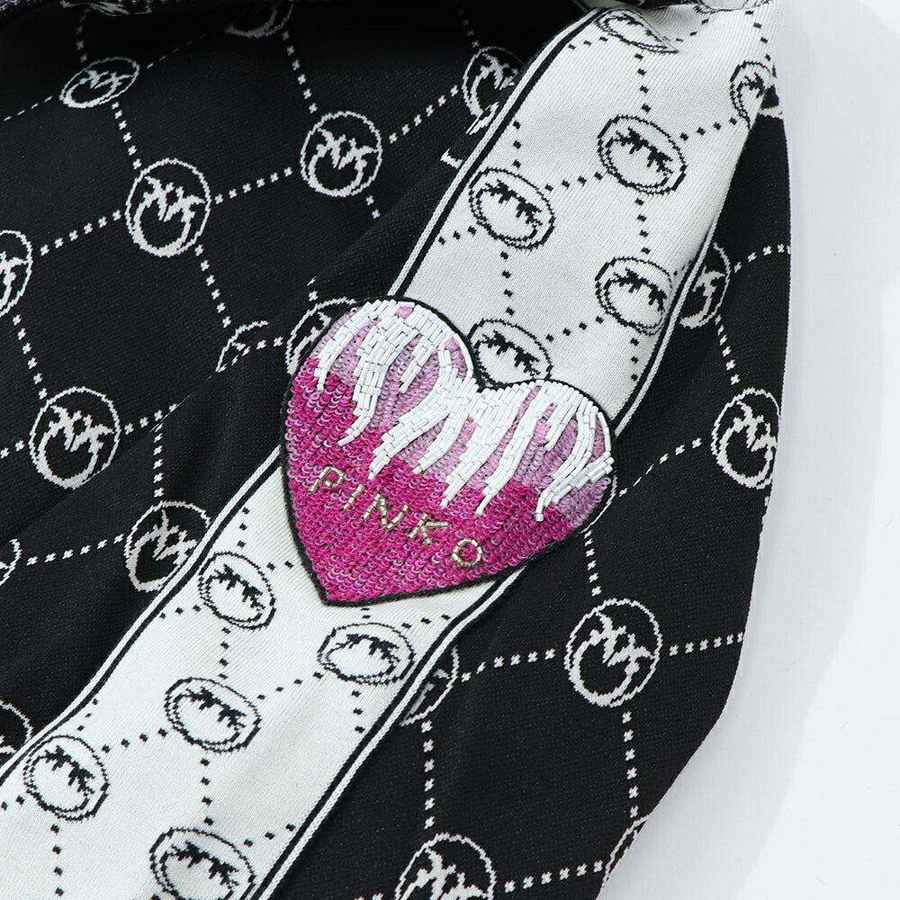 PINKO パーカー ブラック 総柄 ジップアップ 101018-A0U0